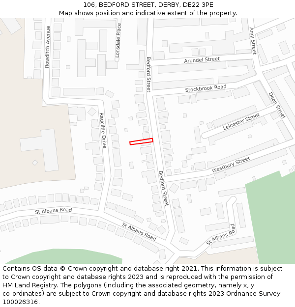 106, BEDFORD STREET, DERBY, DE22 3PE: Location map and indicative extent of plot
