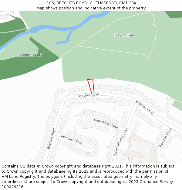 106, BEECHES ROAD, CHELMSFORD, CM1 2RX: Location map and indicative extent of plot