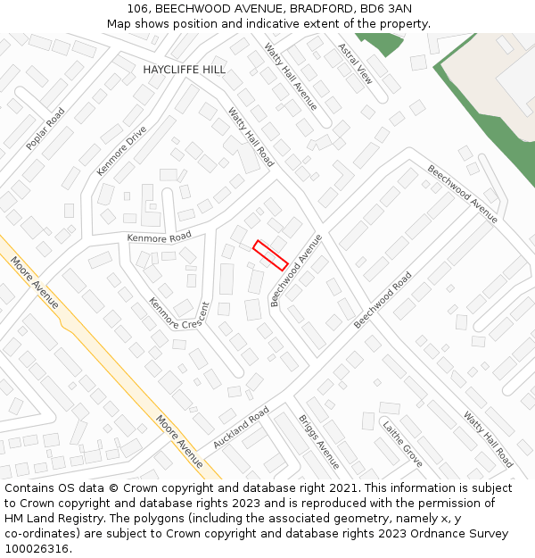 106, BEECHWOOD AVENUE, BRADFORD, BD6 3AN: Location map and indicative extent of plot