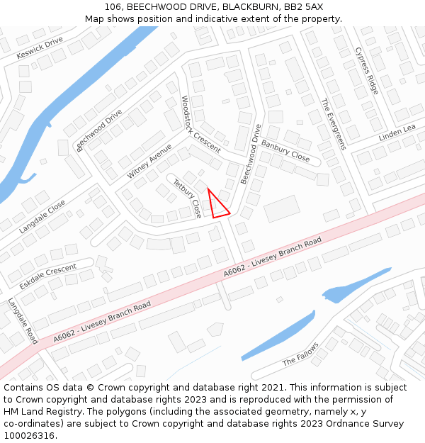 106, BEECHWOOD DRIVE, BLACKBURN, BB2 5AX: Location map and indicative extent of plot