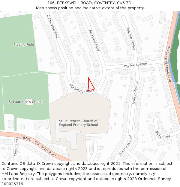106, BERKSWELL ROAD, COVENTRY, CV6 7DL: Location map and indicative extent of plot