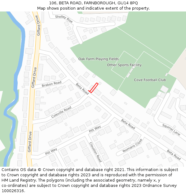 106, BETA ROAD, FARNBOROUGH, GU14 8PQ: Location map and indicative extent of plot
