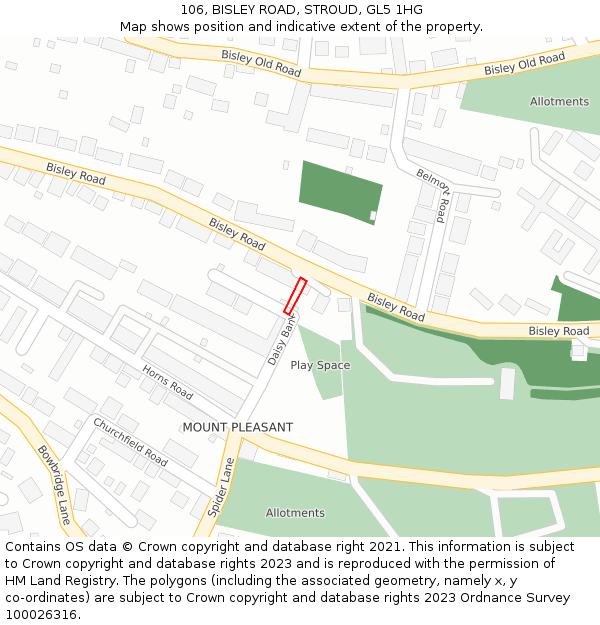 106, BISLEY ROAD, STROUD, GL5 1HG: Location map and indicative extent of plot