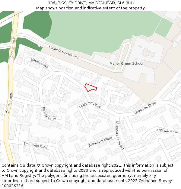 106, BISSLEY DRIVE, MAIDENHEAD, SL6 3UU: Location map and indicative extent of plot