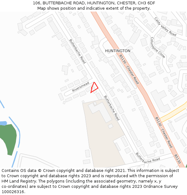 106, BUTTERBACHE ROAD, HUNTINGTON, CHESTER, CH3 6DF: Location map and indicative extent of plot