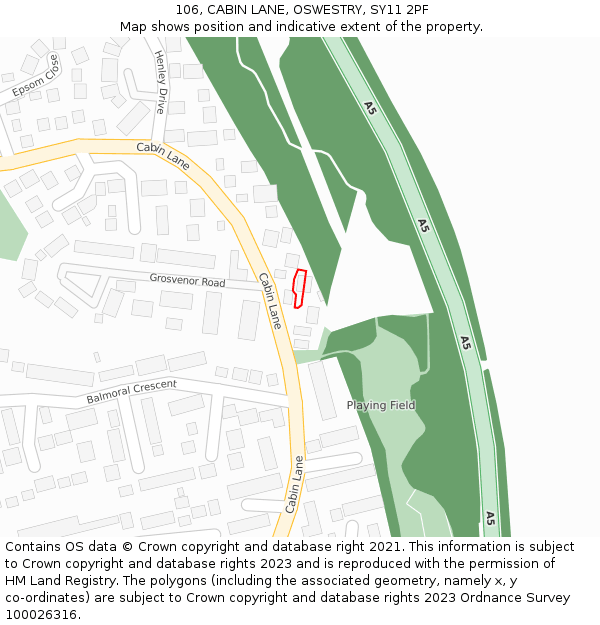 106, CABIN LANE, OSWESTRY, SY11 2PF: Location map and indicative extent of plot
