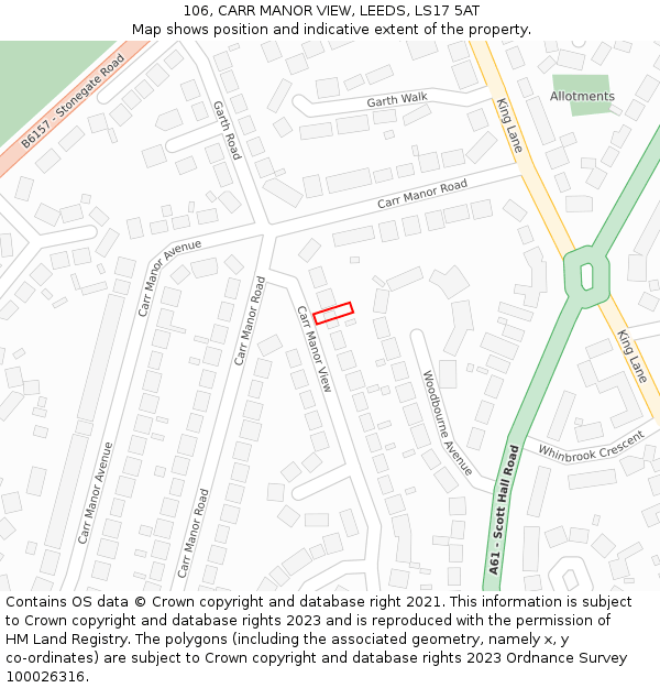 106, CARR MANOR VIEW, LEEDS, LS17 5AT: Location map and indicative extent of plot