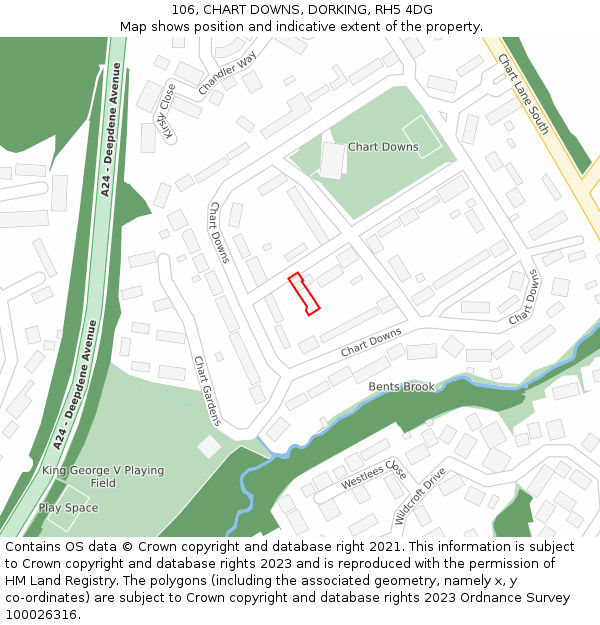 106, CHART DOWNS, DORKING, RH5 4DG: Location map and indicative extent of plot