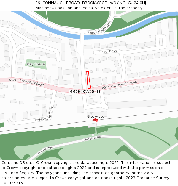 106, CONNAUGHT ROAD, BROOKWOOD, WOKING, GU24 0HJ: Location map and indicative extent of plot