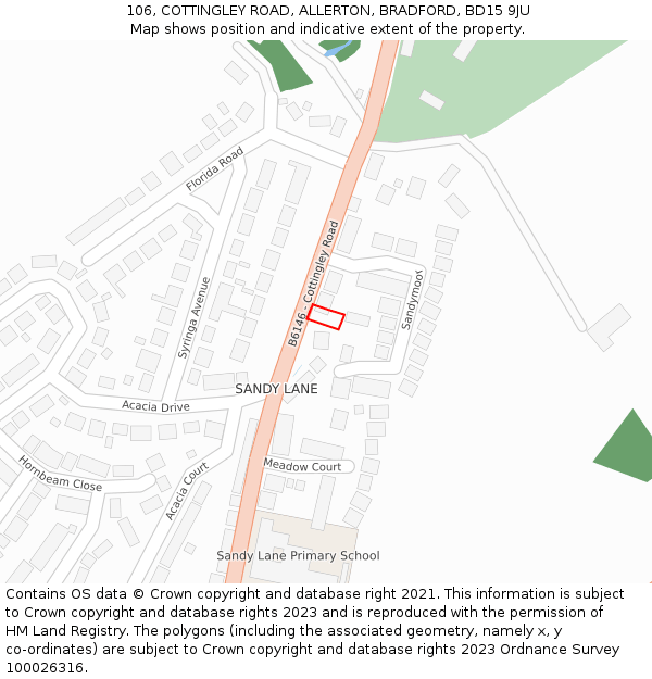 106, COTTINGLEY ROAD, ALLERTON, BRADFORD, BD15 9JU: Location map and indicative extent of plot