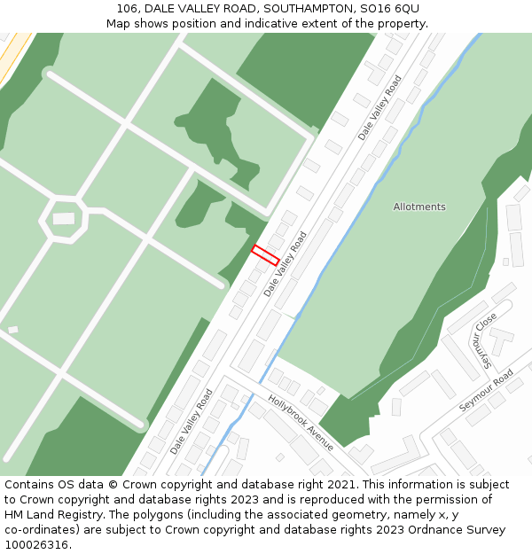 106, DALE VALLEY ROAD, SOUTHAMPTON, SO16 6QU: Location map and indicative extent of plot