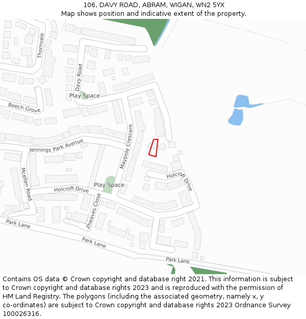 106, DAVY ROAD, ABRAM, WIGAN, WN2 5YX: Location map and indicative extent of plot