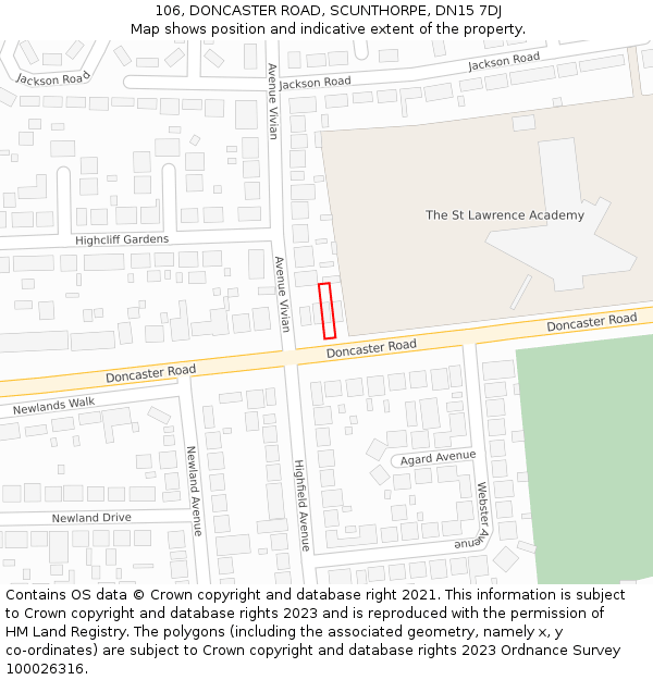 106, DONCASTER ROAD, SCUNTHORPE, DN15 7DJ: Location map and indicative extent of plot