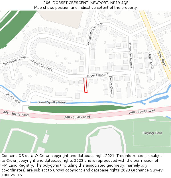 106, DORSET CRESCENT, NEWPORT, NP19 4QE: Location map and indicative extent of plot