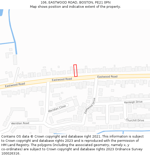 106, EASTWOOD ROAD, BOSTON, PE21 0PN: Location map and indicative extent of plot