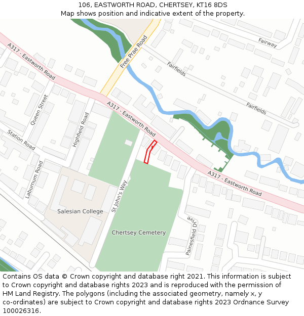 106, EASTWORTH ROAD, CHERTSEY, KT16 8DS: Location map and indicative extent of plot