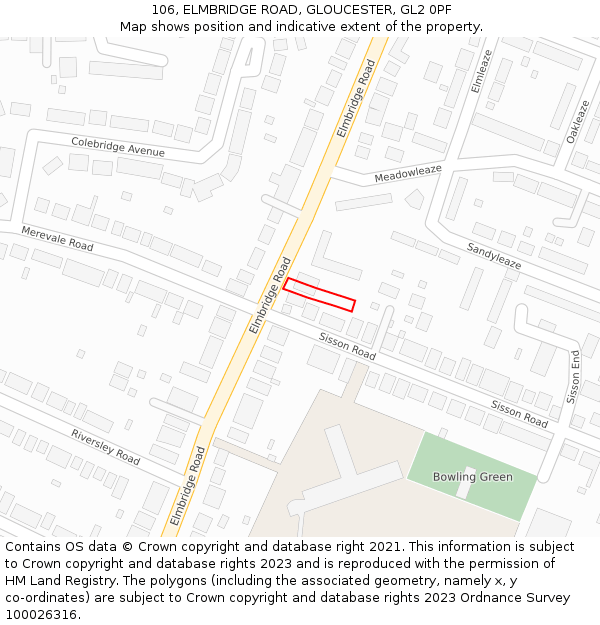 106, ELMBRIDGE ROAD, GLOUCESTER, GL2 0PF: Location map and indicative extent of plot