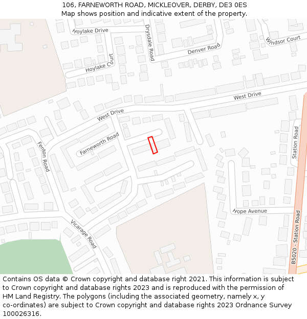 106, FARNEWORTH ROAD, MICKLEOVER, DERBY, DE3 0ES: Location map and indicative extent of plot