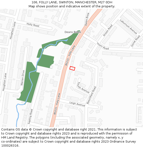 106, FOLLY LANE, SWINTON, MANCHESTER, M27 0DH: Location map and indicative extent of plot