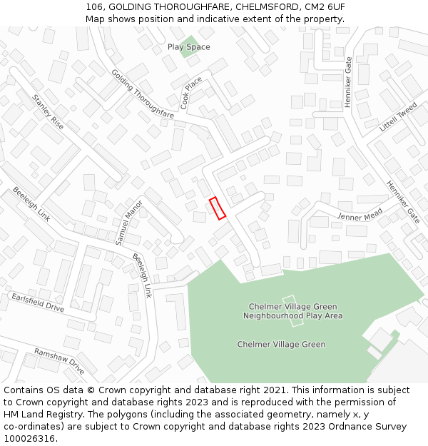 106, GOLDING THOROUGHFARE, CHELMSFORD, CM2 6UF: Location map and indicative extent of plot