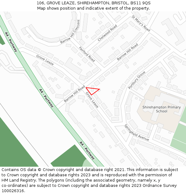 106, GROVE LEAZE, SHIREHAMPTON, BRISTOL, BS11 9QS: Location map and indicative extent of plot