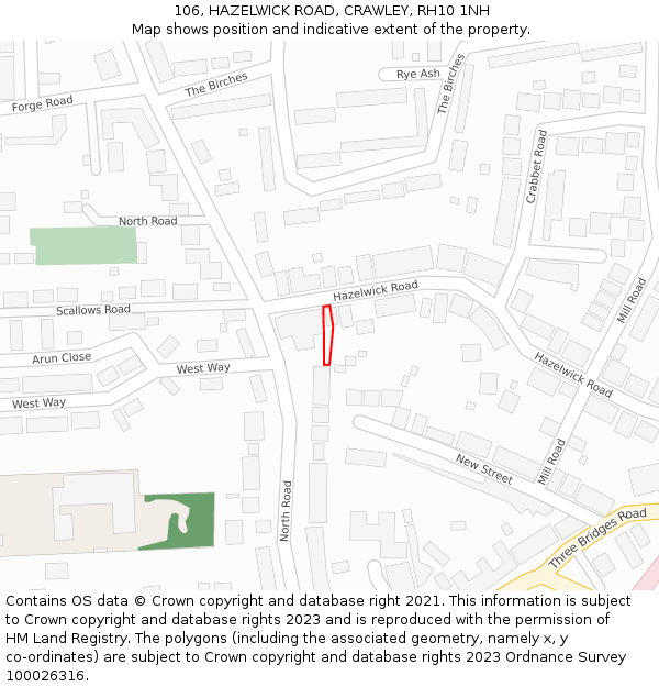 106, HAZELWICK ROAD, CRAWLEY, RH10 1NH: Location map and indicative extent of plot