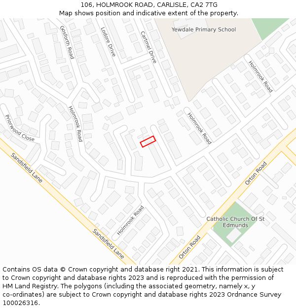 106, HOLMROOK ROAD, CARLISLE, CA2 7TG: Location map and indicative extent of plot