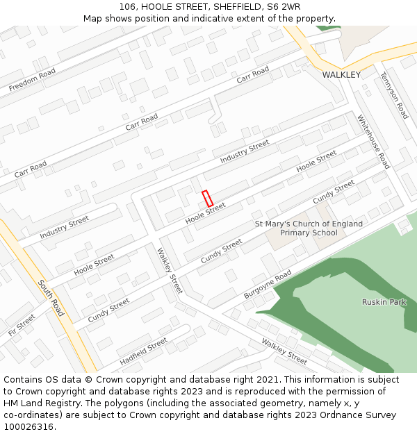 106, HOOLE STREET, SHEFFIELD, S6 2WR: Location map and indicative extent of plot