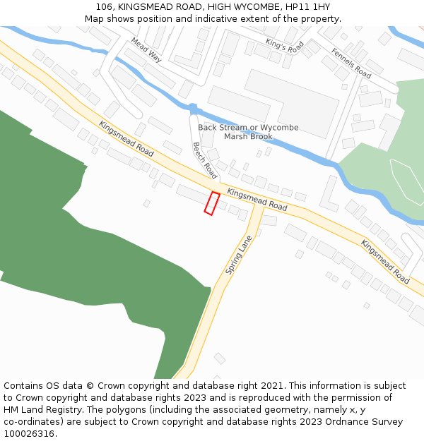 106, KINGSMEAD ROAD, HIGH WYCOMBE, HP11 1HY: Location map and indicative extent of plot