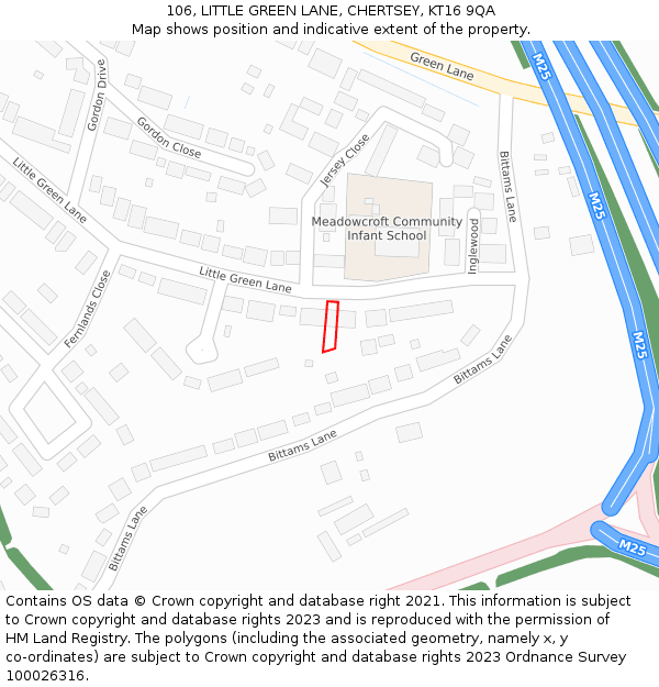 106, LITTLE GREEN LANE, CHERTSEY, KT16 9QA: Location map and indicative extent of plot