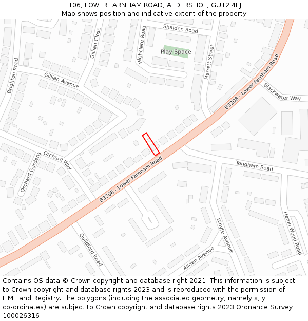 106, LOWER FARNHAM ROAD, ALDERSHOT, GU12 4EJ: Location map and indicative extent of plot