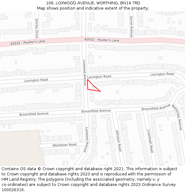 106, LOXWOOD AVENUE, WORTHING, BN14 7RD: Location map and indicative extent of plot