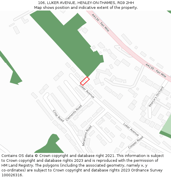 106, LUKER AVENUE, HENLEY-ON-THAMES, RG9 2HH: Location map and indicative extent of plot