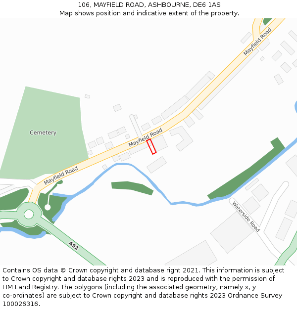 106, MAYFIELD ROAD, ASHBOURNE, DE6 1AS: Location map and indicative extent of plot