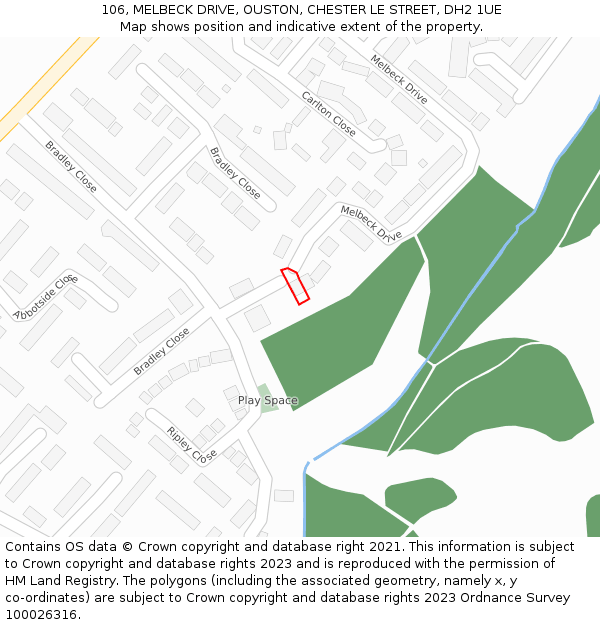 106, MELBECK DRIVE, OUSTON, CHESTER LE STREET, DH2 1UE: Location map and indicative extent of plot