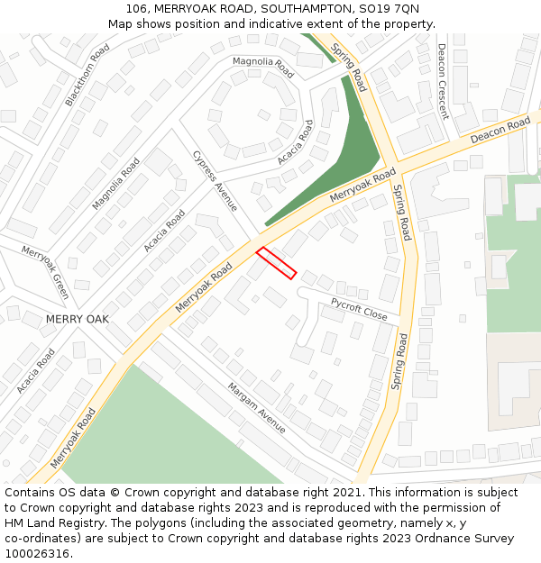 106, MERRYOAK ROAD, SOUTHAMPTON, SO19 7QN: Location map and indicative extent of plot