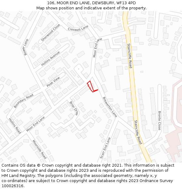 106, MOOR END LANE, DEWSBURY, WF13 4PD: Location map and indicative extent of plot