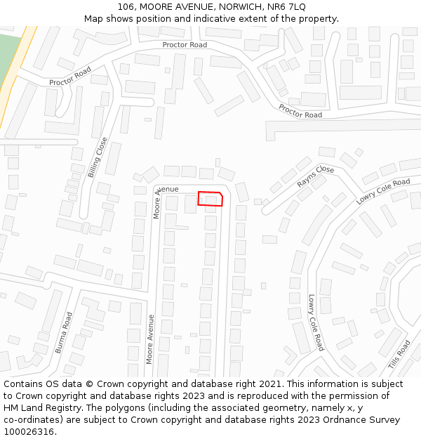 106, MOORE AVENUE, NORWICH, NR6 7LQ: Location map and indicative extent of plot