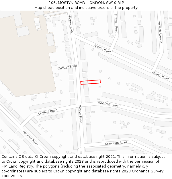 106, MOSTYN ROAD, LONDON, SW19 3LP: Location map and indicative extent of plot