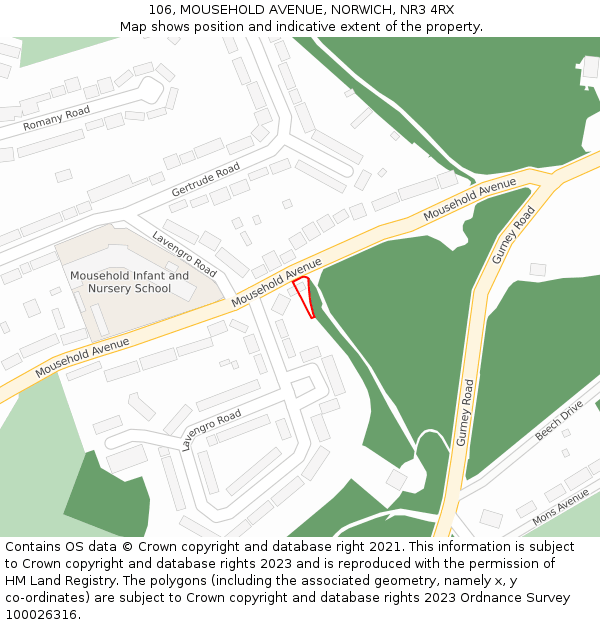 106, MOUSEHOLD AVENUE, NORWICH, NR3 4RX: Location map and indicative extent of plot