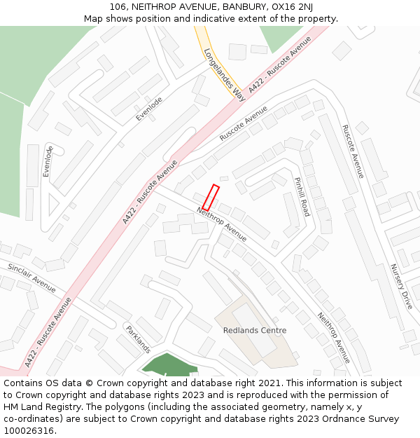 106, NEITHROP AVENUE, BANBURY, OX16 2NJ: Location map and indicative extent of plot