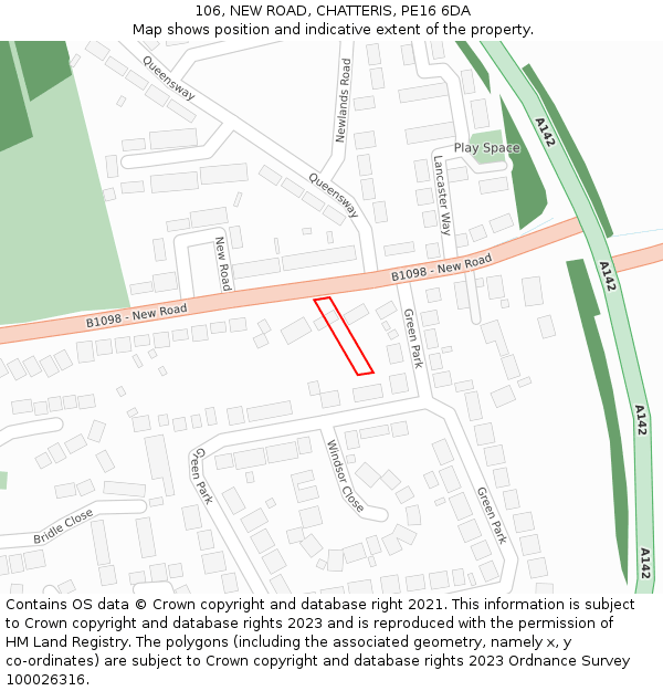 106, NEW ROAD, CHATTERIS, PE16 6DA: Location map and indicative extent of plot