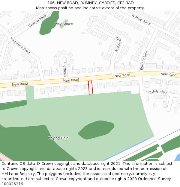 106, NEW ROAD, RUMNEY, CARDIFF, CF3 3AD: Location map and indicative extent of plot