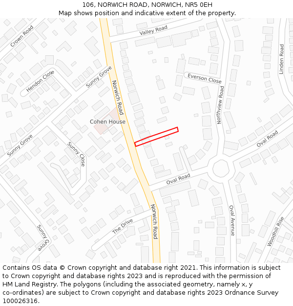 106, NORWICH ROAD, NORWICH, NR5 0EH: Location map and indicative extent of plot