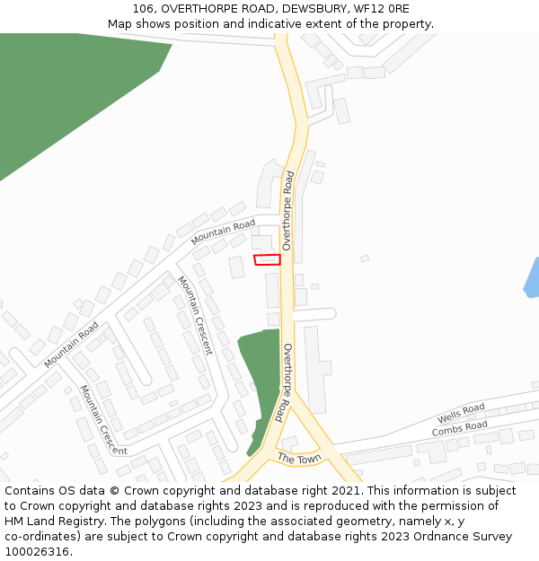 106, OVERTHORPE ROAD, DEWSBURY, WF12 0RE: Location map and indicative extent of plot