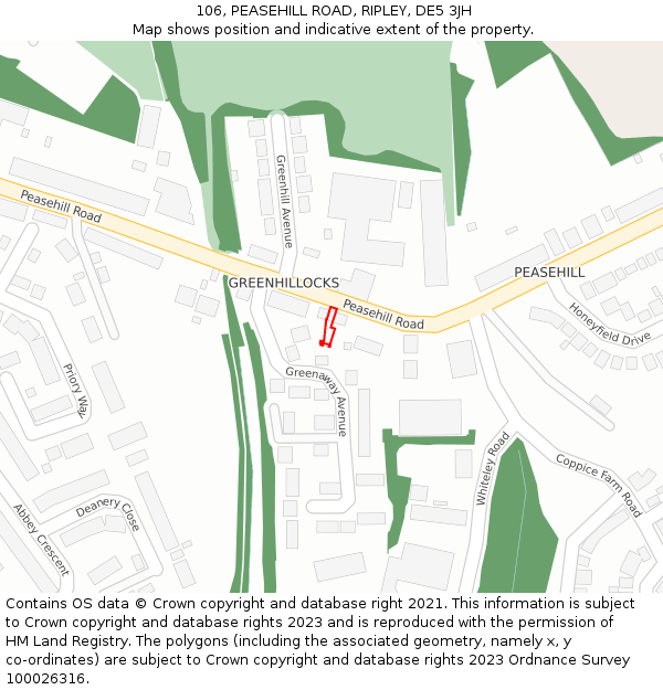 106, PEASEHILL ROAD, RIPLEY, DE5 3JH: Location map and indicative extent of plot