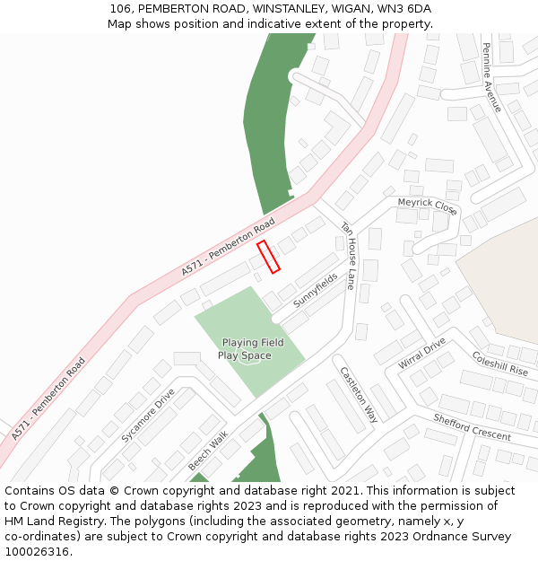 106, PEMBERTON ROAD, WINSTANLEY, WIGAN, WN3 6DA: Location map and indicative extent of plot