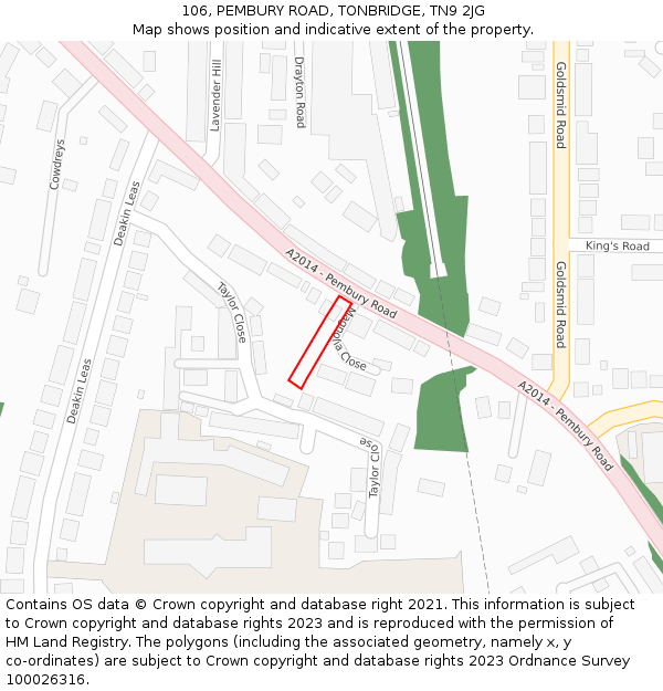 106, PEMBURY ROAD, TONBRIDGE, TN9 2JG: Location map and indicative extent of plot