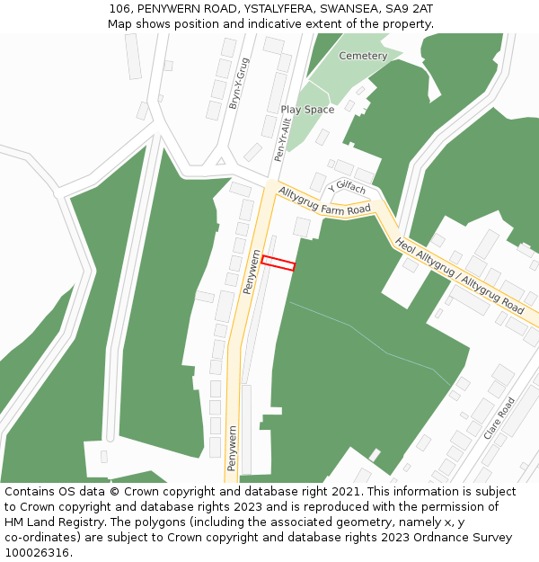 106, PENYWERN ROAD, YSTALYFERA, SWANSEA, SA9 2AT: Location map and indicative extent of plot
