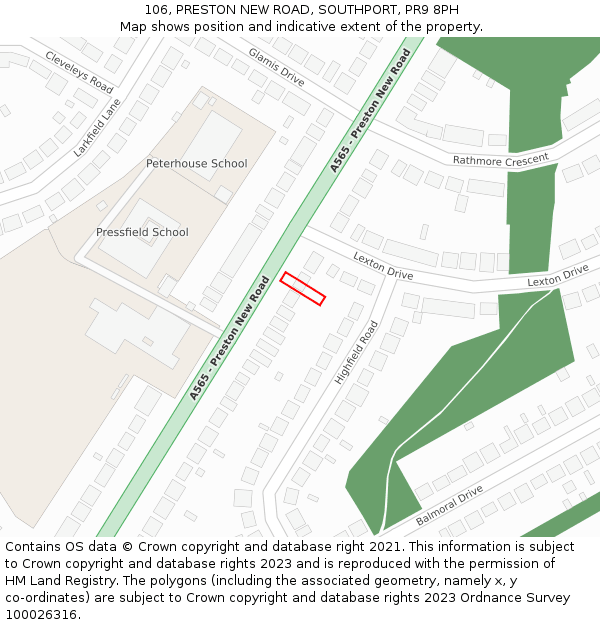 106, PRESTON NEW ROAD, SOUTHPORT, PR9 8PH: Location map and indicative extent of plot